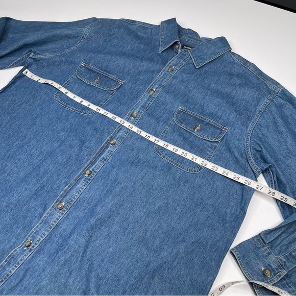 Northcrest Denim Shirt Button Long Sleeve Vintage Blue Western Work Outdoor XXLT - Picture 9 of 12